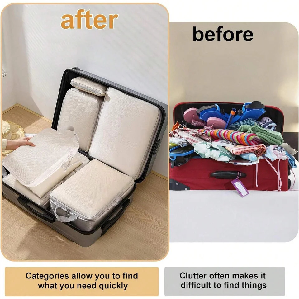 Set6 pcs Compressible Packing Travel Storage Bag Cubes Waterproof Suitcase Nylon Portable With Handbag Luggage Organizer y241226