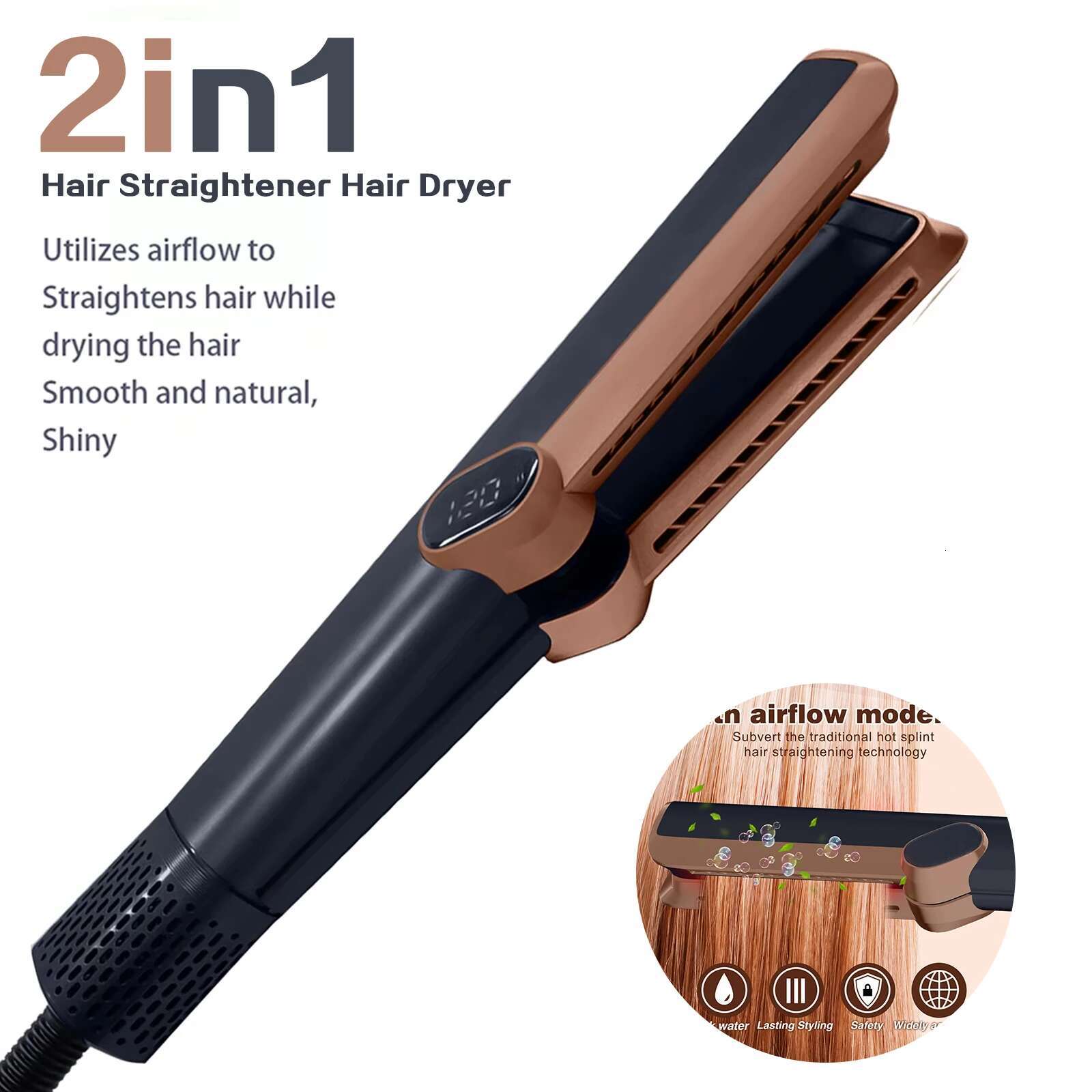 2 in 1 Dryer 106000 RPM Professional with Air LCD Intuitive Airw Display Wet & Dry Hair Straightener