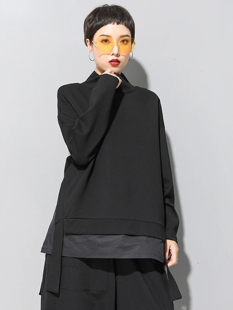 Loose Fit Asymmetrical Sweatshirt New High Collar Long Sleeve Women Big Size Fashion Spring Autumn 2025 19A-A124