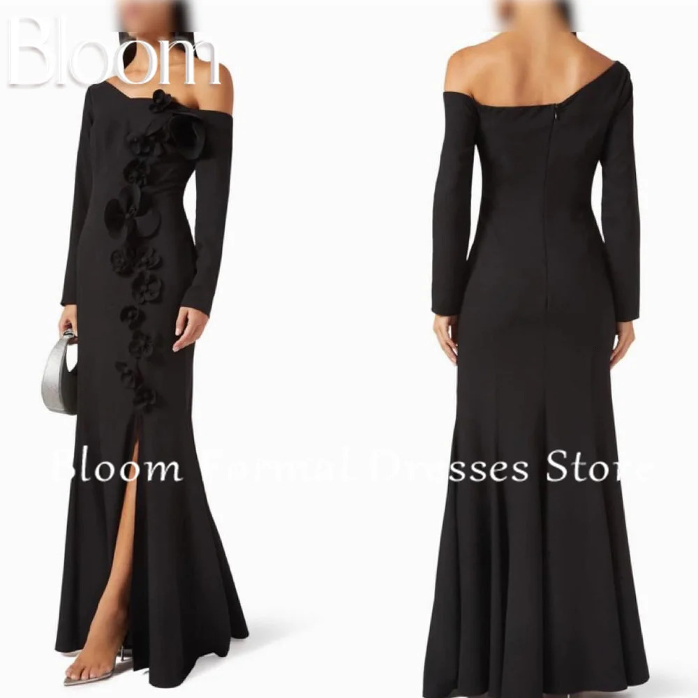 Customized single shoulder silk solid color 3D floral zipper long sleeved custom occasion dress 250103