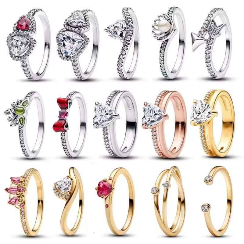 2025 New Valentine's Day Anniversary Red Bow Rings Hot Sale 925 Sterling Silver Round Ring With Colorful Crystal Heart Rings For Women Birthday G
