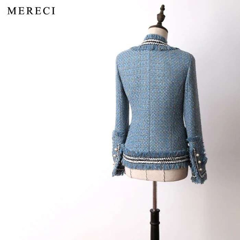 New Pieces The Shees Beauty Lay His Big Blue Mist Heavy Tweed Temperament Cultivate Morality Small Sweet Wind Coat