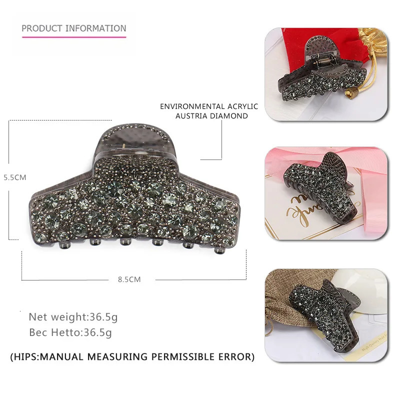 Elegant Spark Rhinestones Hair Jewelry Ornament Accessory for Women Girls Good Handmade Hair Claw Clip - Business Travel Bridal 250106