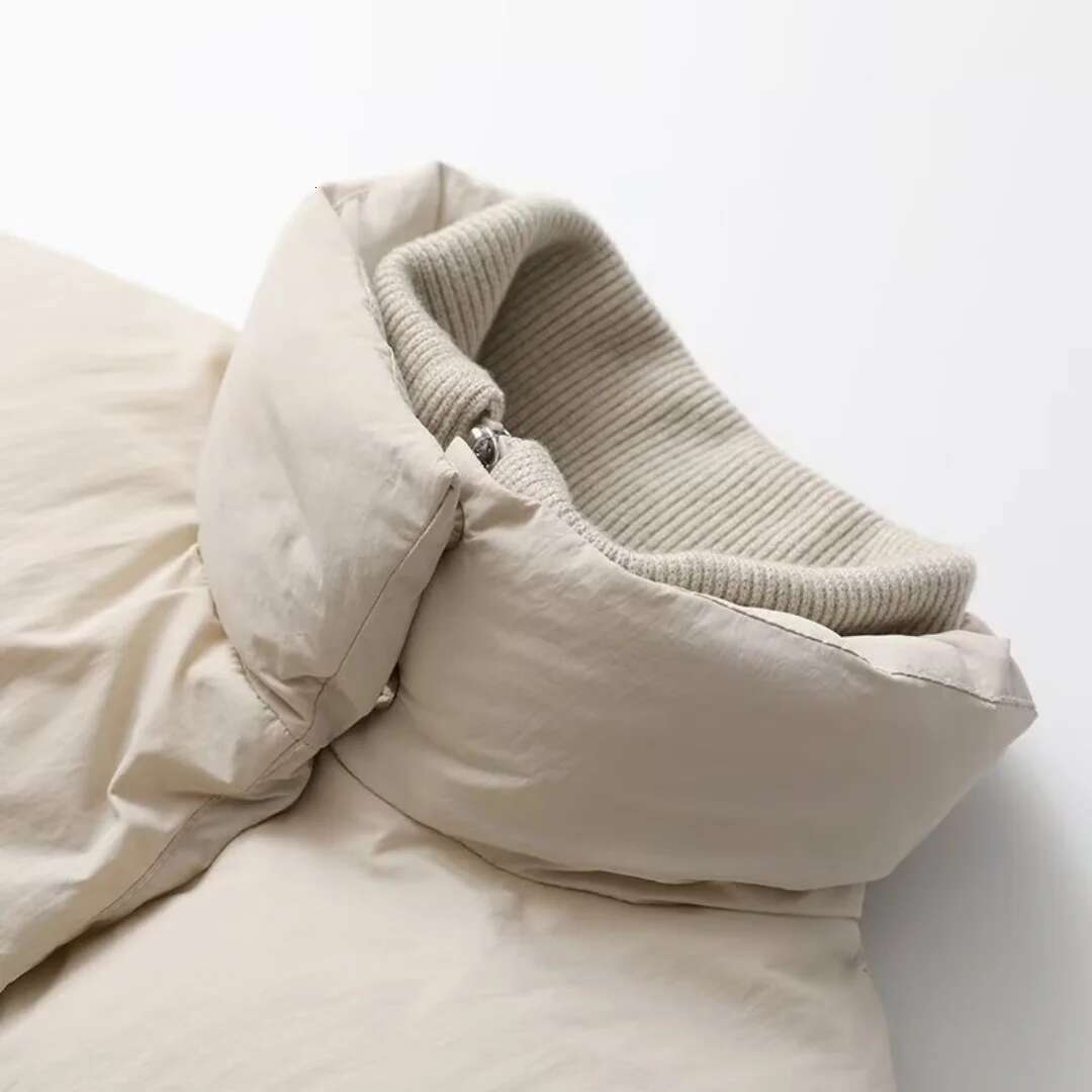 Winter New Women's Fashion Stand Up Collar Long Sleeve Spliced Knitted Warm Cotton Clothing