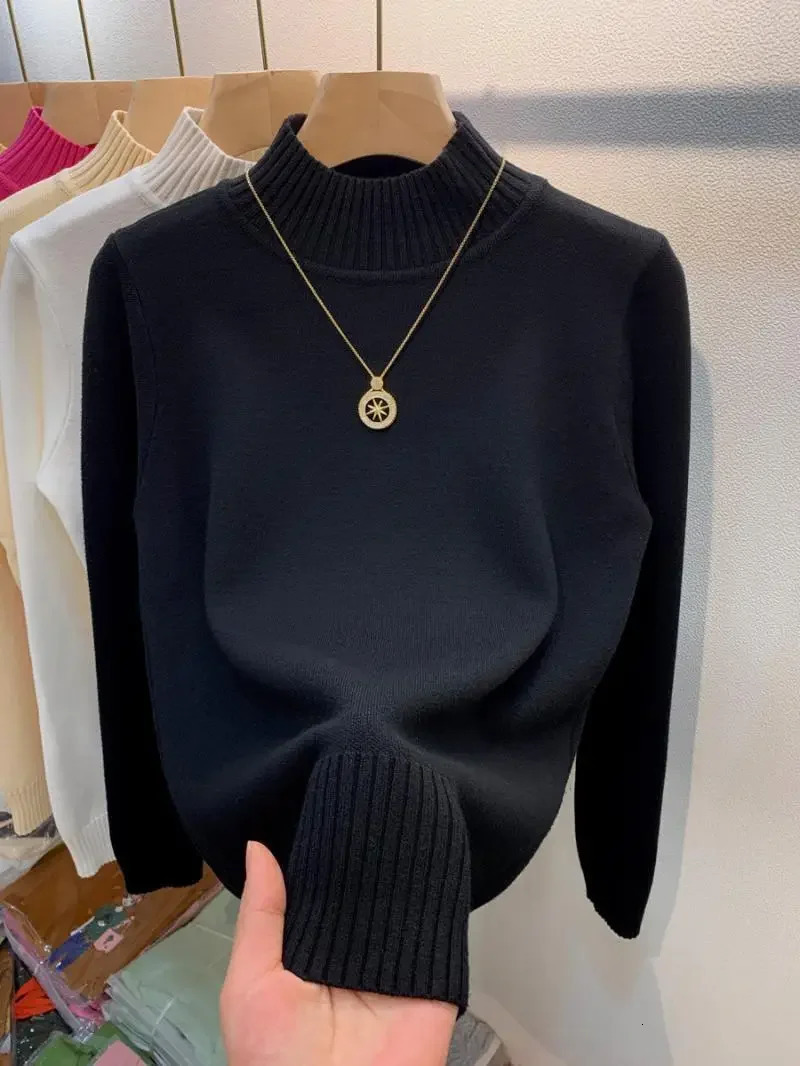 Candy Color Half Turtleneck Sweater Pullover Women Fall Winter Slim Soft Knitwear Jumper Korean Casual Warm Knit Long Sleeve Top 250103