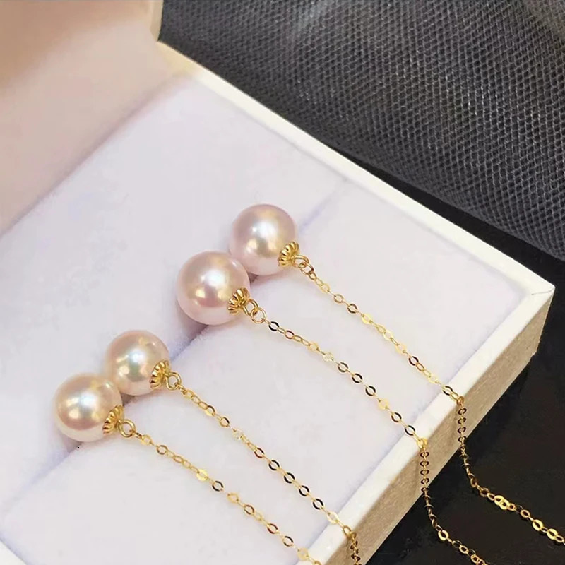 Real 18K Gold Women Earrings Pure AU750 Natural AKOYA Seawater Pearl Drop Earrings Simple Fashion Fine Jewelry Gift 250106