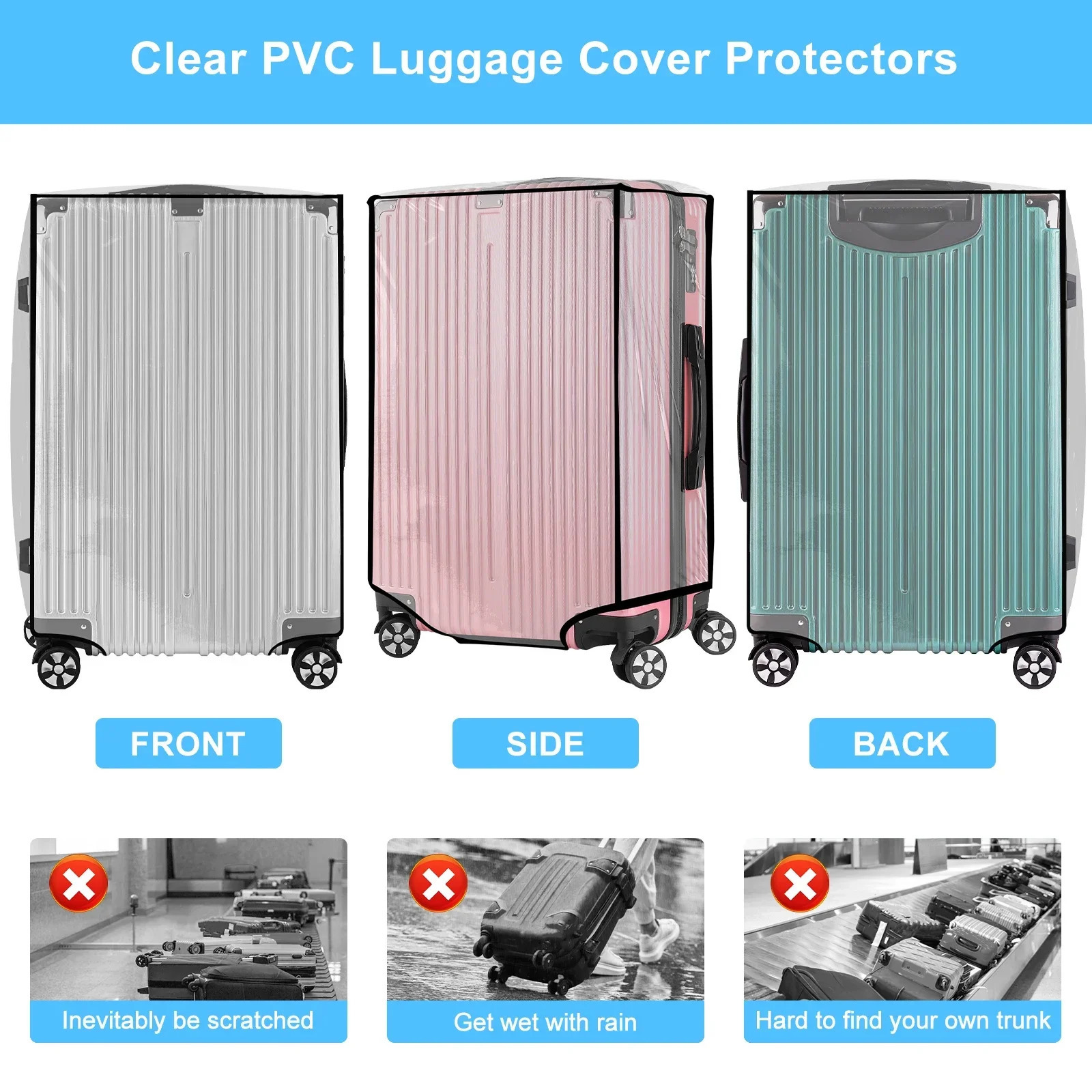 PVC Luggage Cover Clear Suitcase Cover with Handle Opening 15.7 33.9 Inch Transparent Travel Luggage Protector Cover 250103