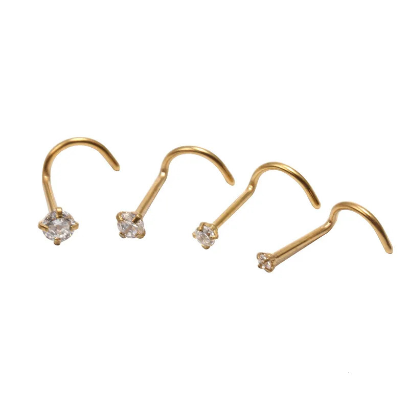 Wholesale 50pcs/Lot CZ Nose Stud Screw Steel Nose Ring Nose Piercing 20gX1.5mm 2mm 2.5mm 3mm Gold Color 250103