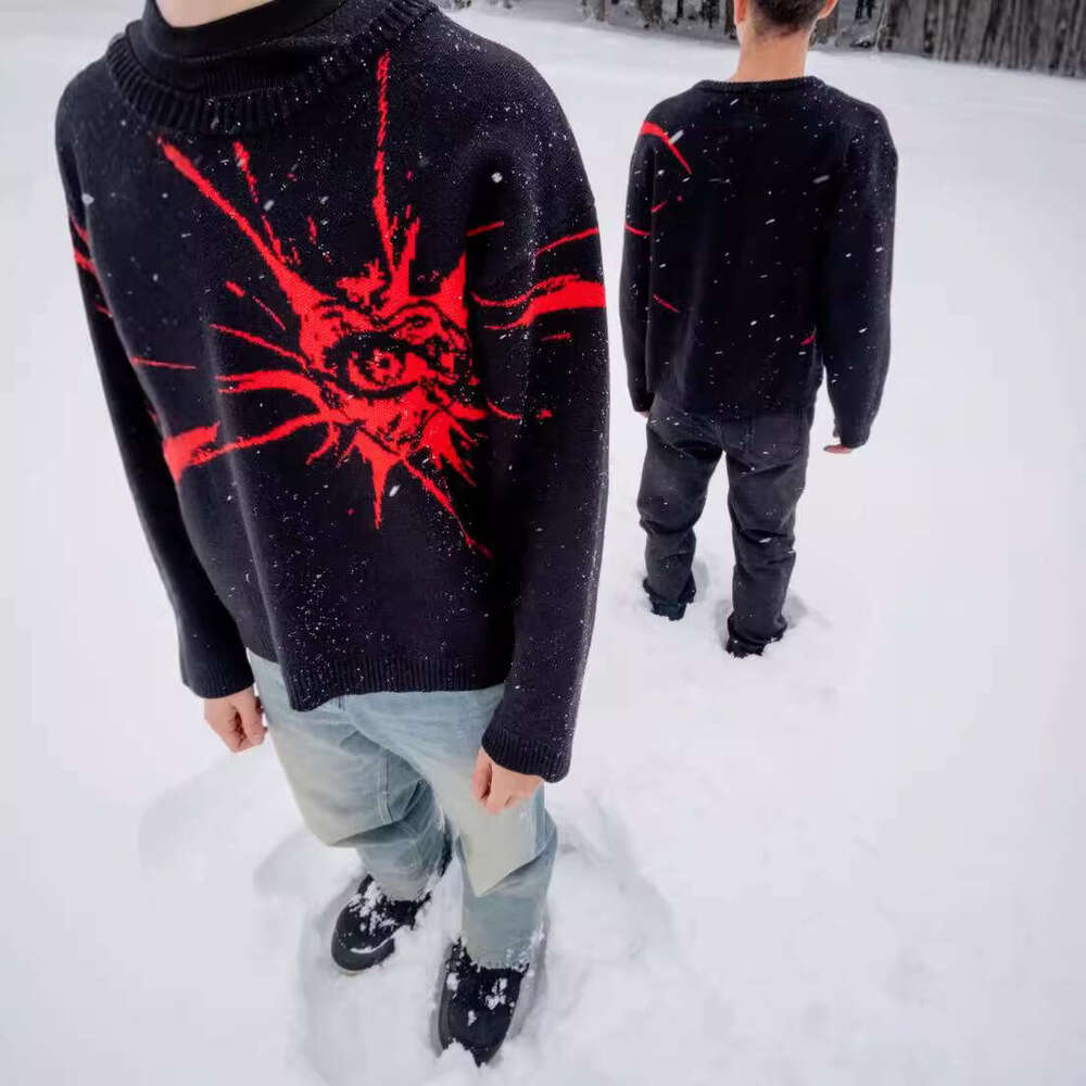 Knitwear Anime Jacquard Pattern Round Neck Long Sleeve High Street Loose Sweater Dark Style