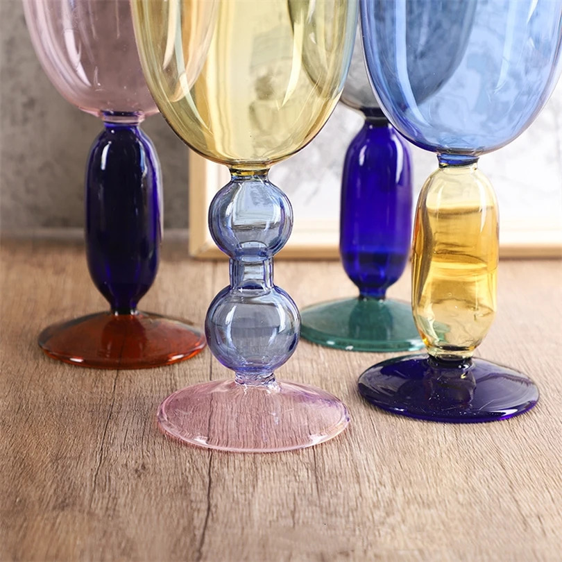 Creative Stained Glass Goblets Contrast Color Wine Glasses Ins Style Simple Home Wine Glasses Drink Cups 250106