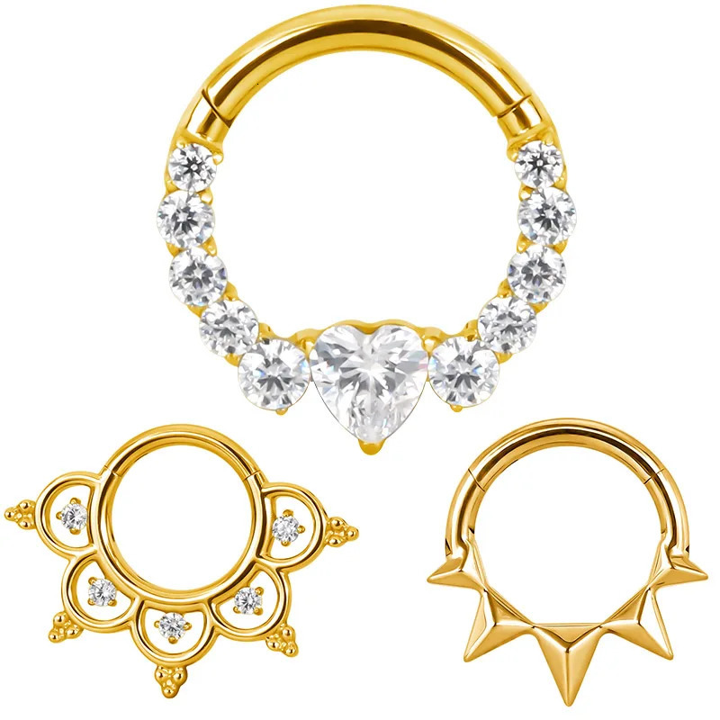 ASTM F136 EAR PIERC Fan-shaped and side CZ Ring Hoop Nose Rings Hinged Clicker Earring Labret Tragus Ring Body Piercing 250103