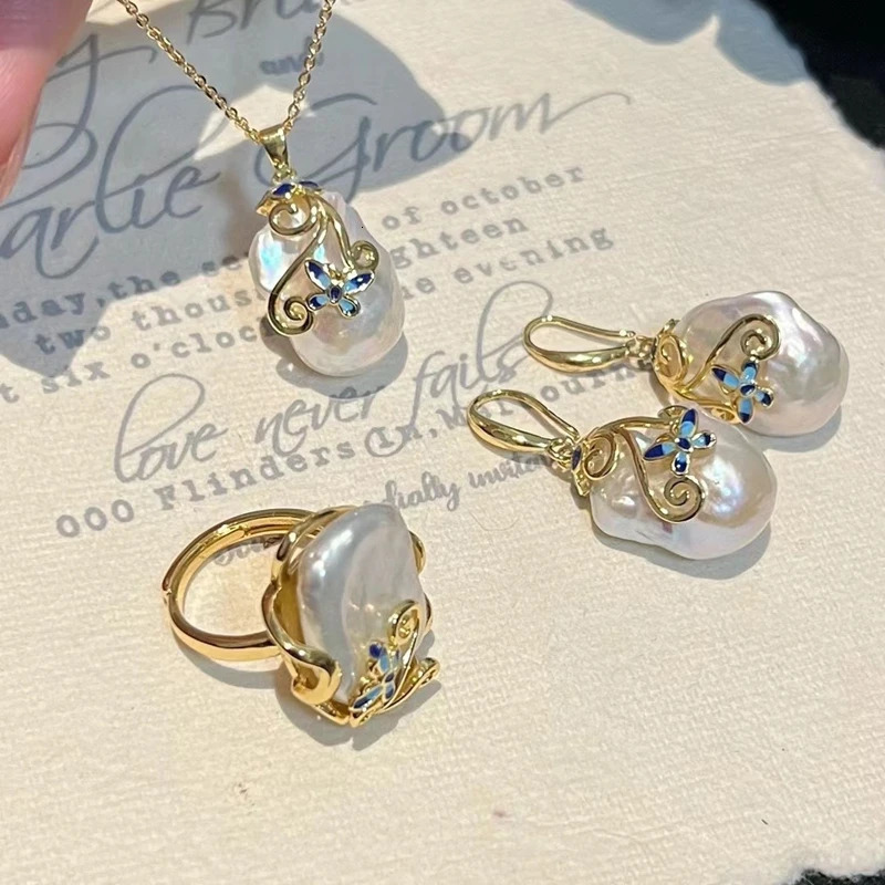 Natural Freshwater 14-20mm Baroque Square Shaped Pearl Ring with Adjustable Size 14k Gold Filling for Womens Vintage Jewelry 250102