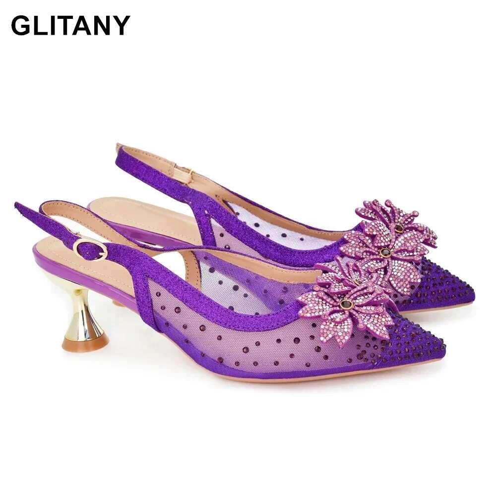 Newest Sexy Summer Mules Toe Woman Party Wedding Pumps Women Shoes Decorated With Rhie