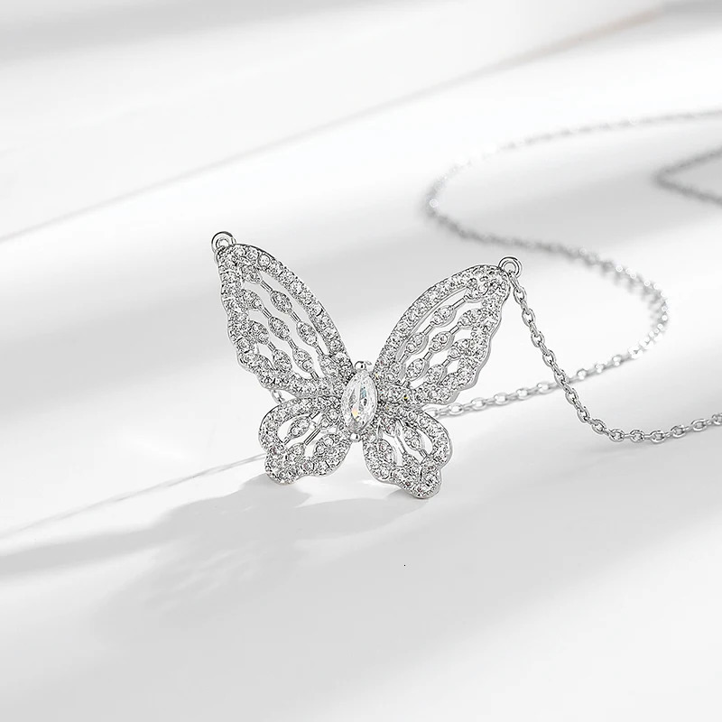 Fashion Classic Two Piece Butterfly Wings Necklace Earnail Zircon Jewelry Set Anniversary Party Gift S 250102