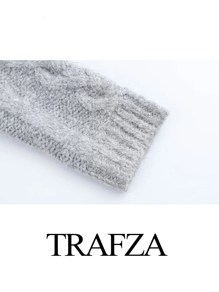 TRAFZA Women Spring Casual Knitted Tops Solid High Collar Long Sleeves Beading Decorate Pullovers Female Fashion Sweater 250103