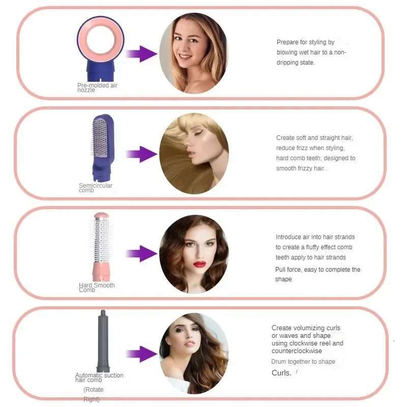 New Design 5 In 1 Hot Air Automatic Curler Rod Curg Straight Dual Purpose Styg Comb Hair Dryer