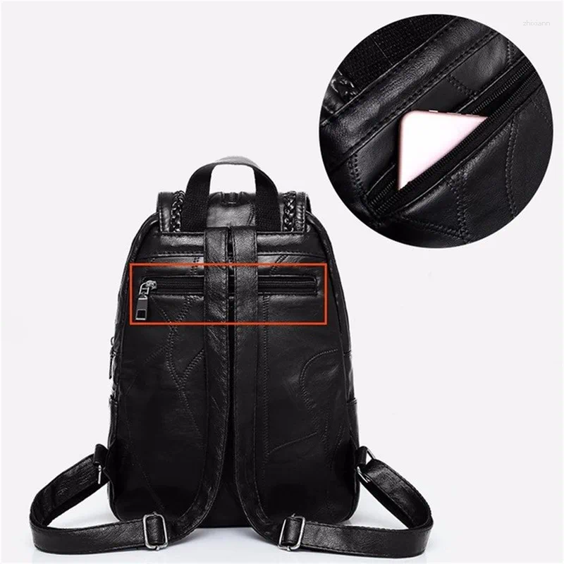 School Bags Women Leather Backpack Bag Classic Black Waterproof Travel Shoulder Multi-function zhanyishengli