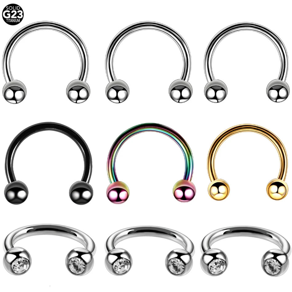 10PCS G23 Horseshoe Ring Piercing Crystal Ear Tragus Cartilage Eyebrow Lip Ring Nose Septum Hoop Rings Piercing Jewelry 250103