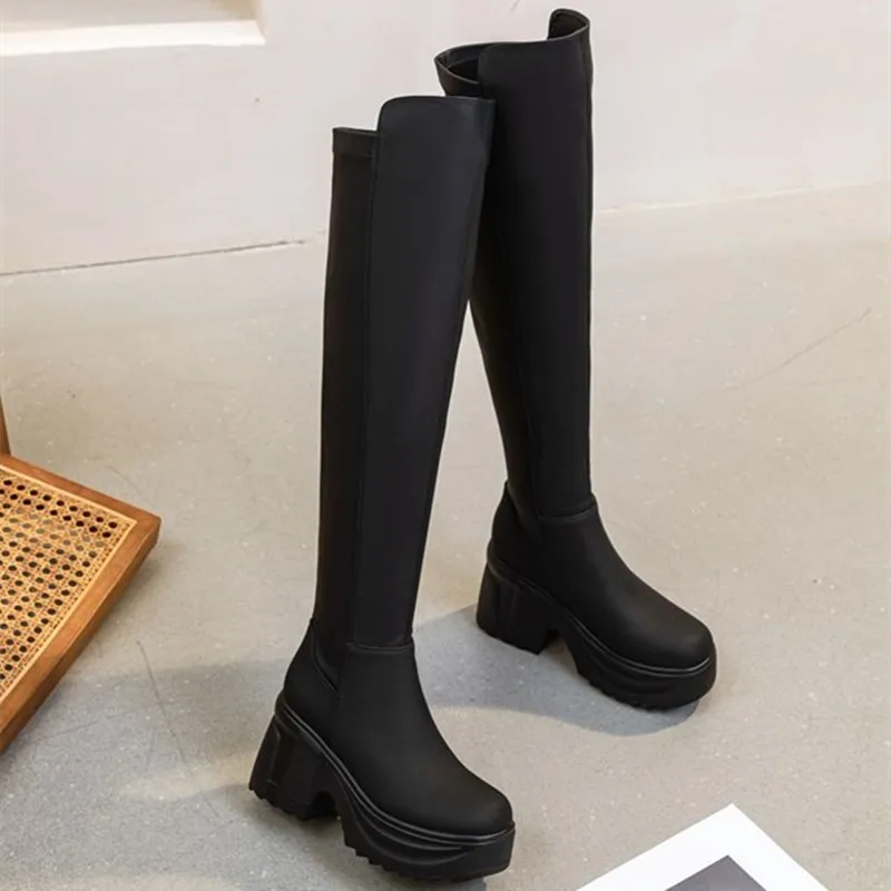AIYUQI Women's Rider Boots Ladies Over-the-Knee Boots Heel Height Platform Stretch Skinny Boots Women