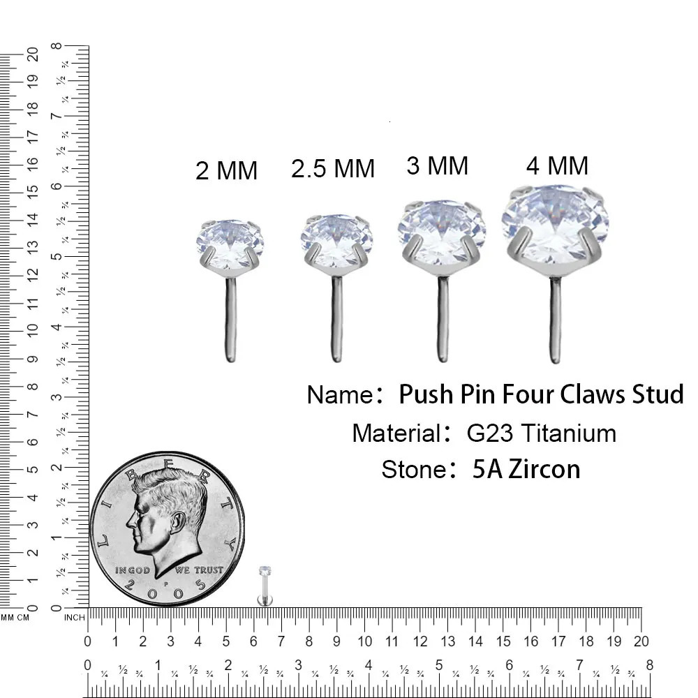 10PCS Ear Studs Threadless G23 Nose PIERC Push Pin Labret Lip Rings Earrings Cartilage Helix Piercing Jewelry Wholesale 250103