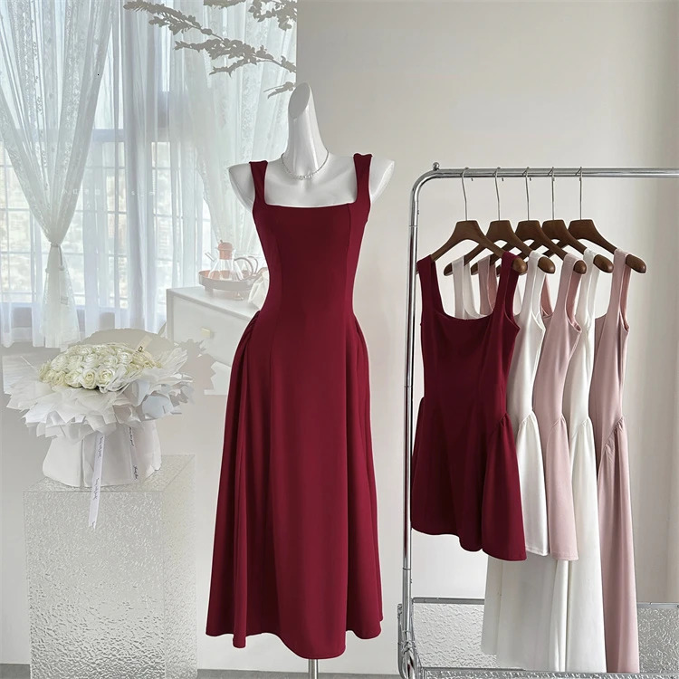 Even Party Red Dres Casual Elegant Clothing Dress Korea Fashioon Summer 2024 Sleeveless Strap Mini Female 250103