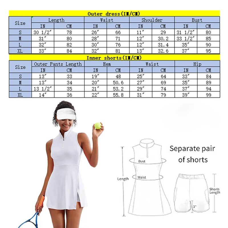 Summer Solstice Womens Tennis DressFashion 2-in-1 Tennis Golf Sports DressPolo Collar Womens Fitness Dress sleeveless 250106