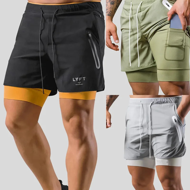 2 in 1 Running Sports Shorts Men Jogging Sportswear Gym Fitness Bodybuilding Quick Dry Pants Male Summer Training Beach Bottoms 250103