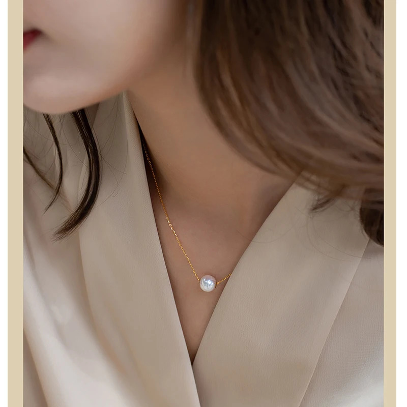 18K Gold Pearl Pendant Necklace For WomenNatural Akoya Pearl Necklace Pendant Yellow Gold Chain Fine Jewelry 250106