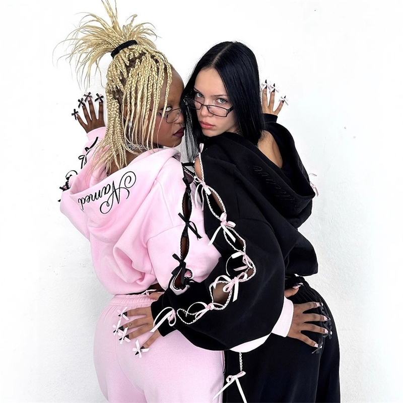 Women Tracksuits 2025 New Fleece Suit Sweatshirt Sports Pants Casual Hollow Letters Street Youth Plus Fleece Sweatpants Sports