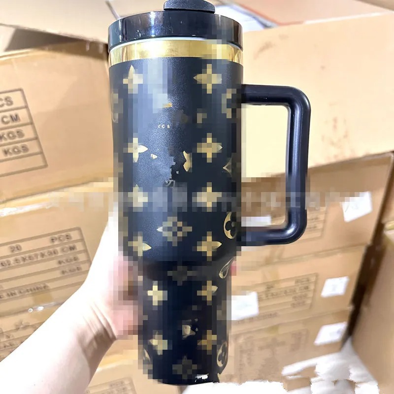 Chocolate Gold Tumblers 40oz Stainless Steel Cups with Silicone handle Lid And Straw Generation Car mugs Keep Drinking Cold Water