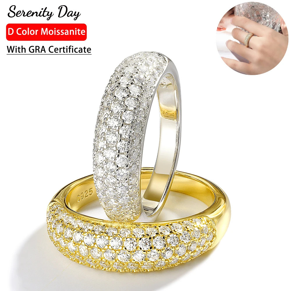 Serenity 5 Row D Color Wedding Rings For Women Man S925 Sterling Silver Bands Sparkling Couples Ring Anniversary Gift 250103