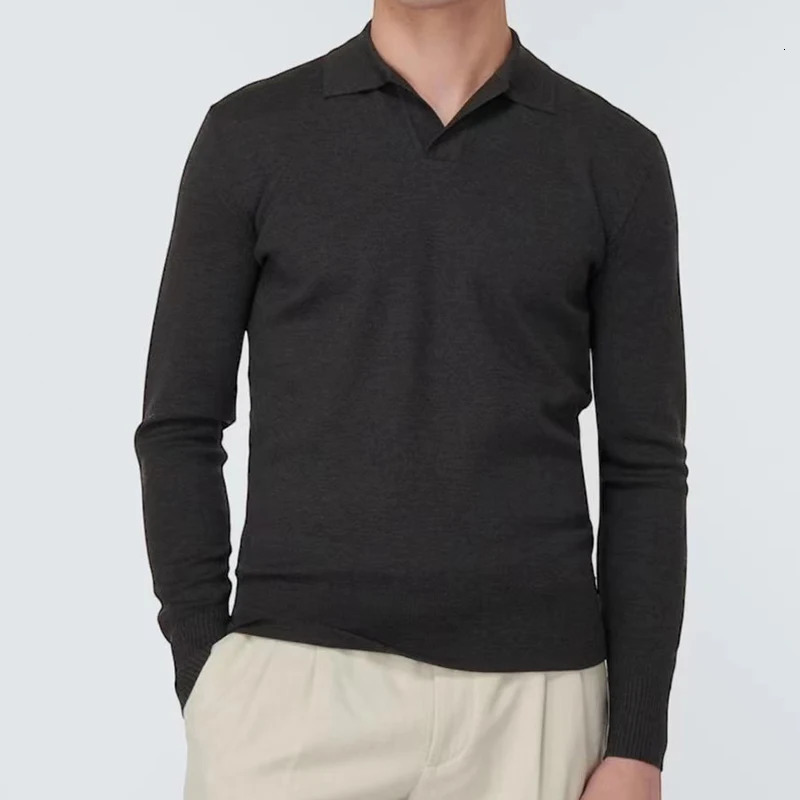High quality mens autumn/winter style lapel knitted sweater business casual long sleeved polo shirt 250103