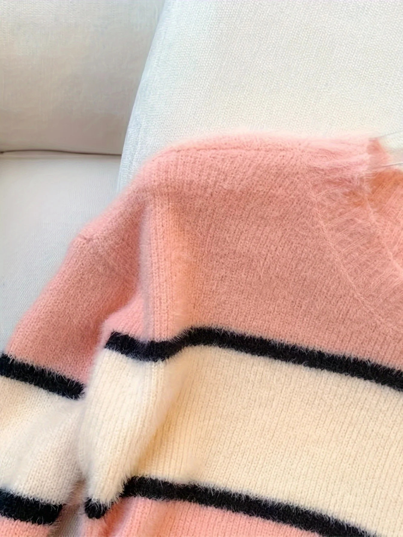 Winter Color Block Crew Neck Pullover SweaterCrop Top Casual Long Sleeve Drop Shoulder Sweater Womens Clothing 250103