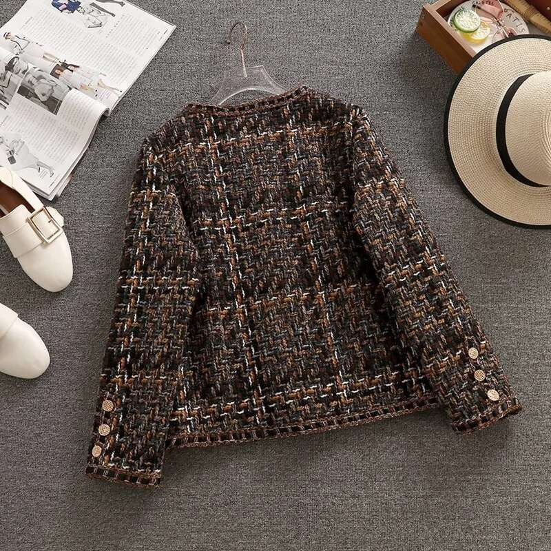 Woolen Women's Short Autumn Winter Korean Temperament Slim Ladies Tweed Jacket Single-Breasted Plaid High-Quality Coat