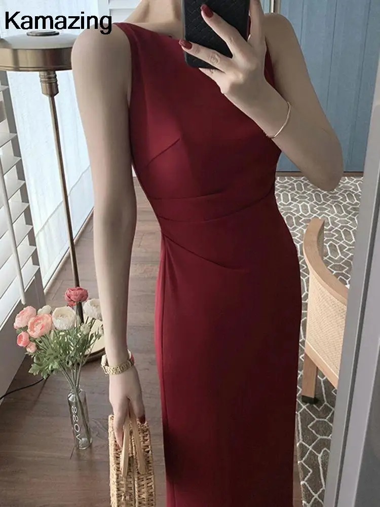 Summer Slim Evening Party Dresse Elegant Fashion Sleeveless Solid Vestidos Vintage Runway Simple Clothes 250103