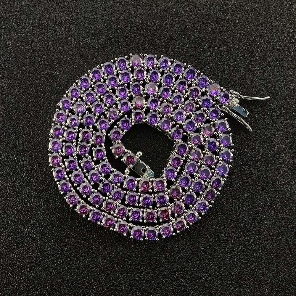 High Quality Hip Hop Brass 4mm Choker Colorful Link Chain Tennis Chain Men Women Fashion Iced Out Cubic zirconia Jewelry 250106