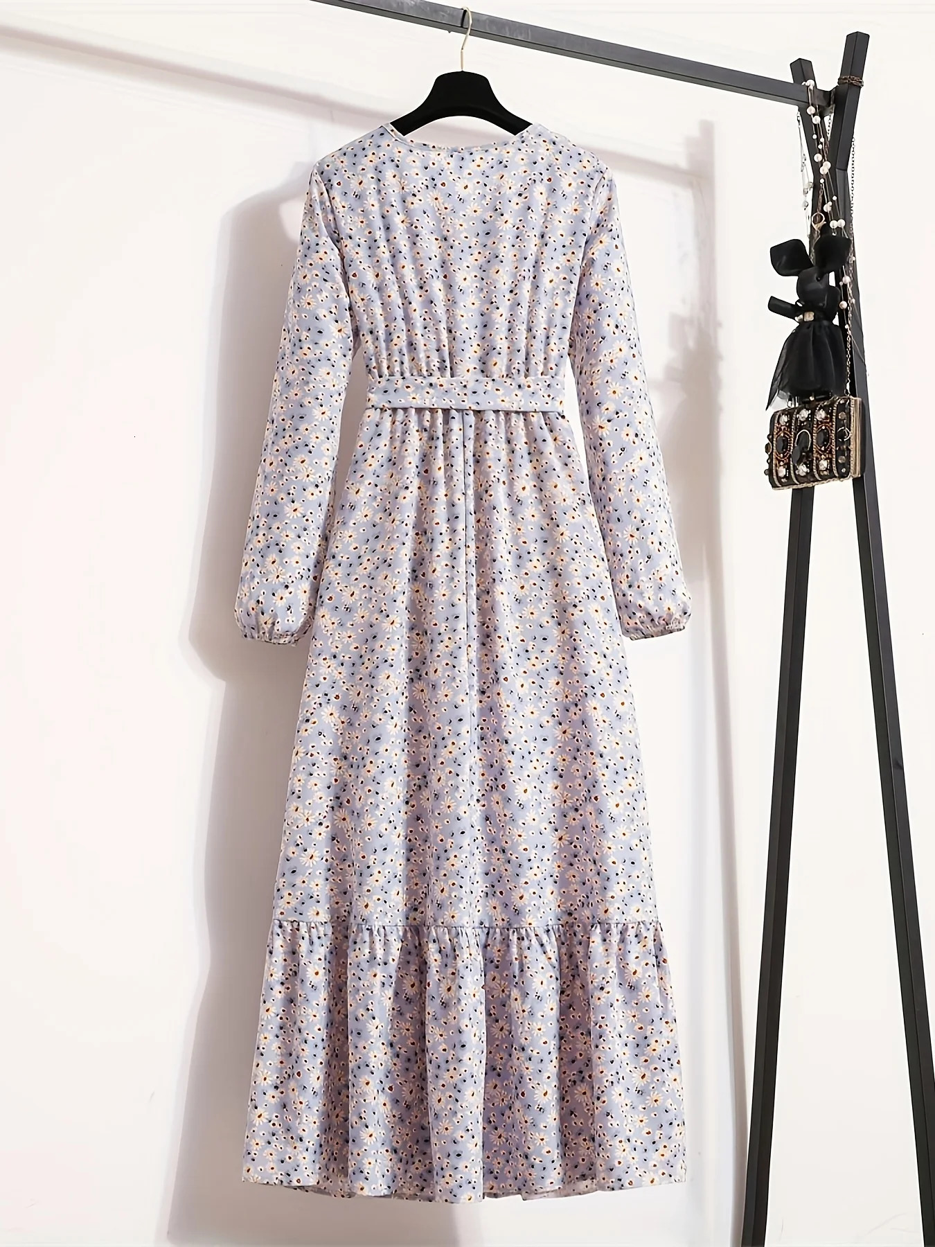 Ramadan Allover Print Maxi Dress Casual Button Front Long Sleeve Womens Clothing 250103