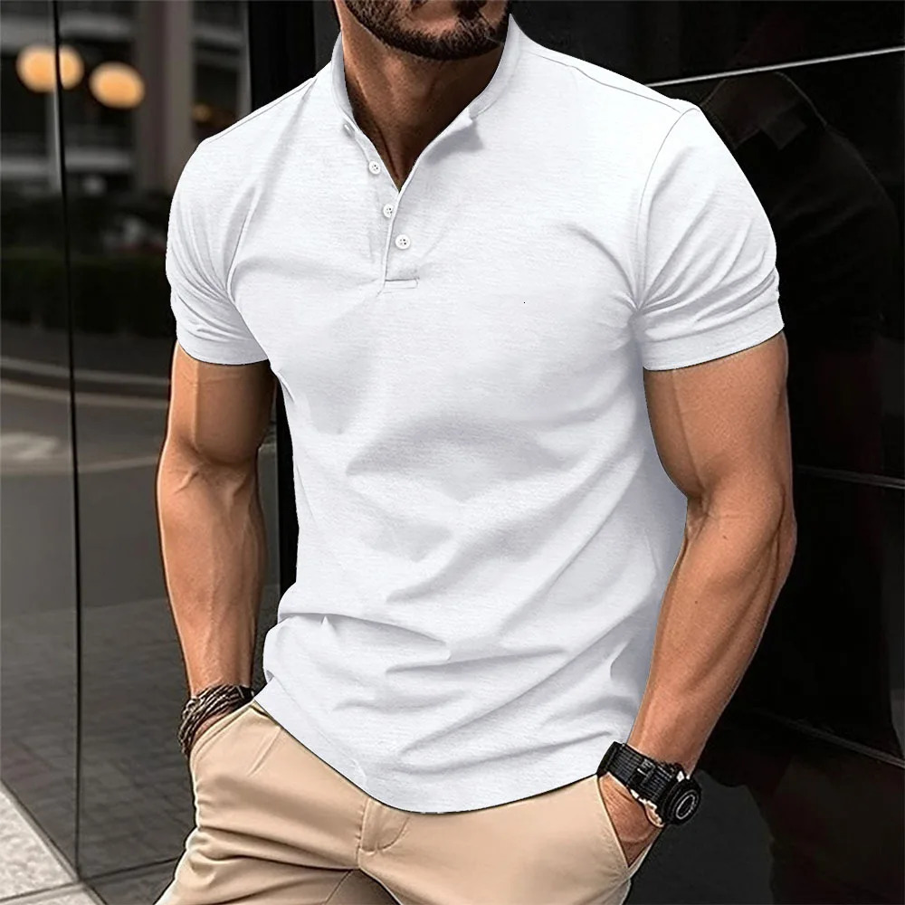 2024 Classic POLO shirt Mens casual solid color short-sleeved T-shirt street loose POLO shirt 241224