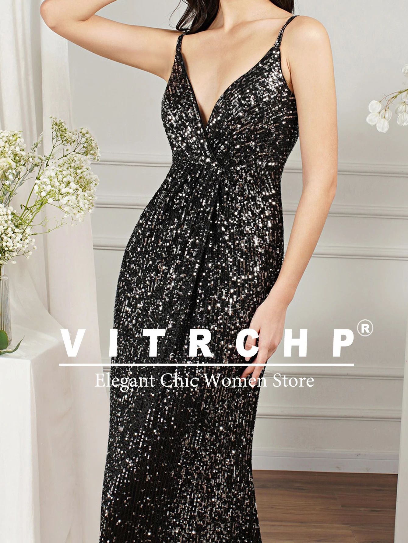 Sparkling mermaid long ball dress spaghetti strap high waisted seam formal evening dress sexy floor length formal occasion dress 250103