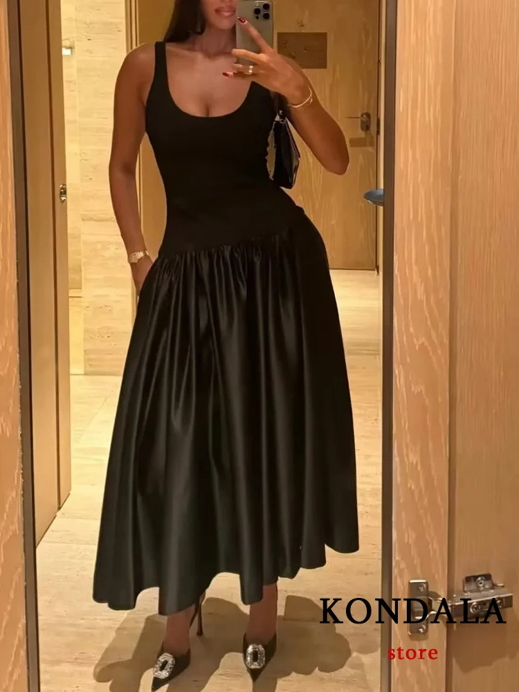 TRAFZA Vintage High Quality Black Patchwork Party Dress Women V Neck Ruffles Cami Chic Fashion Evening Club 250103