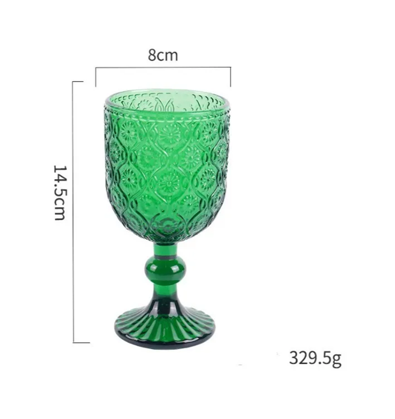 Factory Wholesale Embossed Colored Glass Wine glasses European Juice Glasses Wine Goblets Wedding Decoration Cups 240ml
