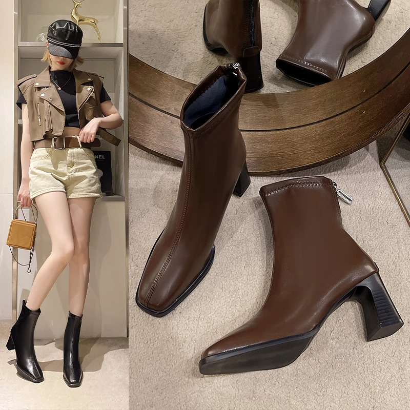 High Quality High Heel Boots Women Leather Winter Boots Women Comfortable Warm Fur Women Ankle Boots Shoes Black Brown D159 250106