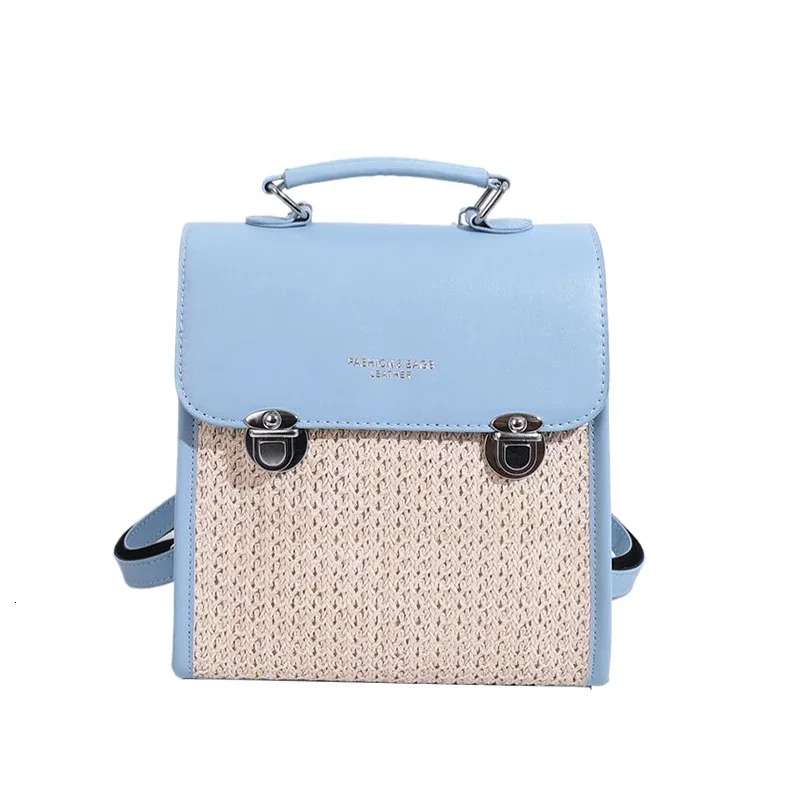 High Quality PU Straw Fashion Backpack Simple Versatile Crossbody Bags for Women Summer Large Capacity 250102