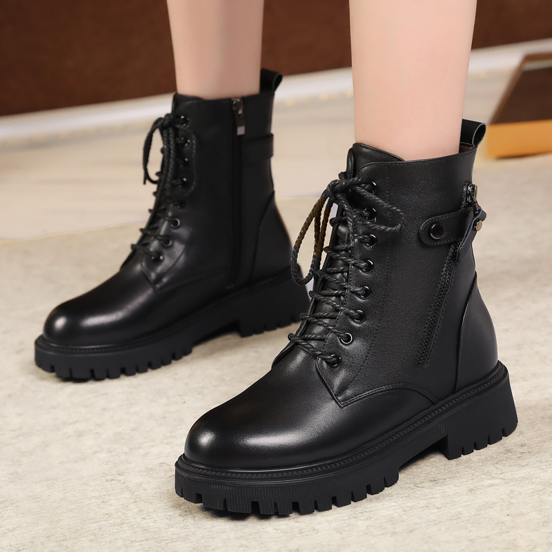 2025 New Winter Large Size Genuine Leather Snow Anti-Slip Fashion Natural Wool Women Combat Boots EU35-42