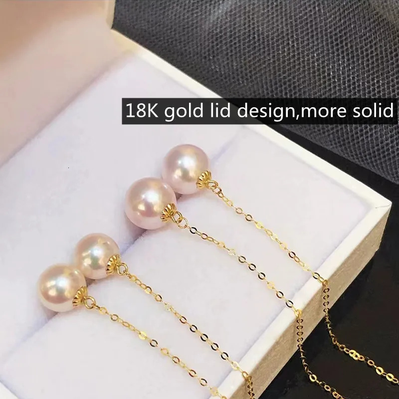 Real 18K Gold Women Earrings Pure AU750 Natural AKOYA Seawater Pearl Drop Earrings Simple Fashion Fine Jewelry Gift 250106