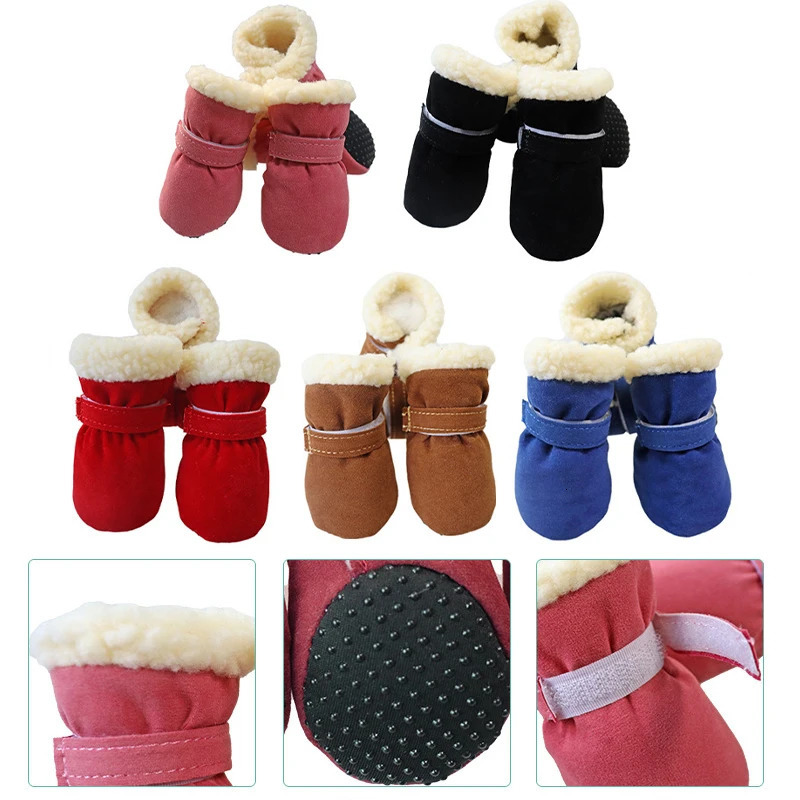 4pcs Winter Dog Shoes Waterproof Shoes For Medium Dogs Winter Boots For Small Dogs Warm Chihuahua Teeth Puppy Socks Yorkshire 250106
