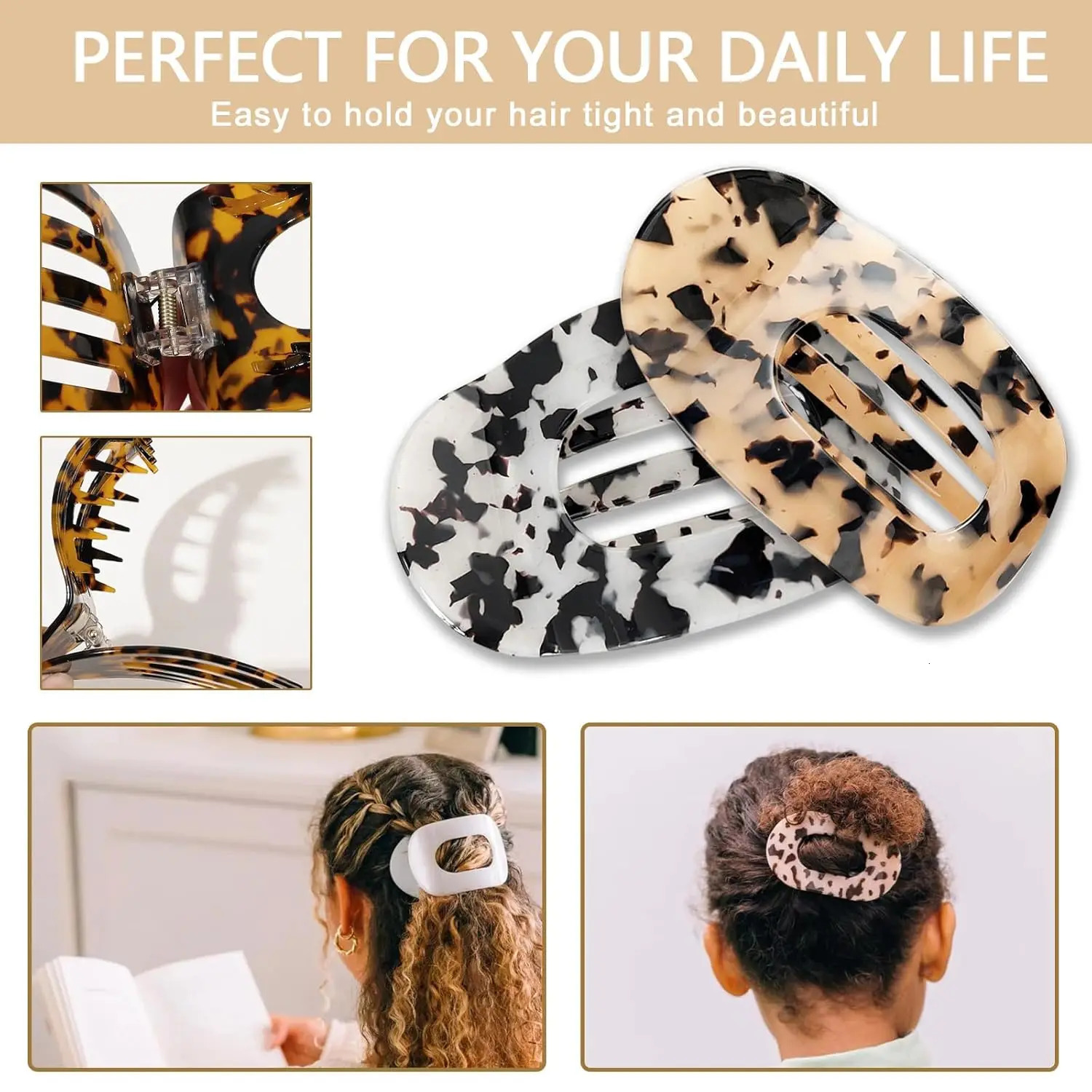 4 Pack Flat Hair Clips French Flat Clips Hair for Thick Thin Hair Leopard Print Hair Claw Clips for Women Girls Duck Billed Cli 250106