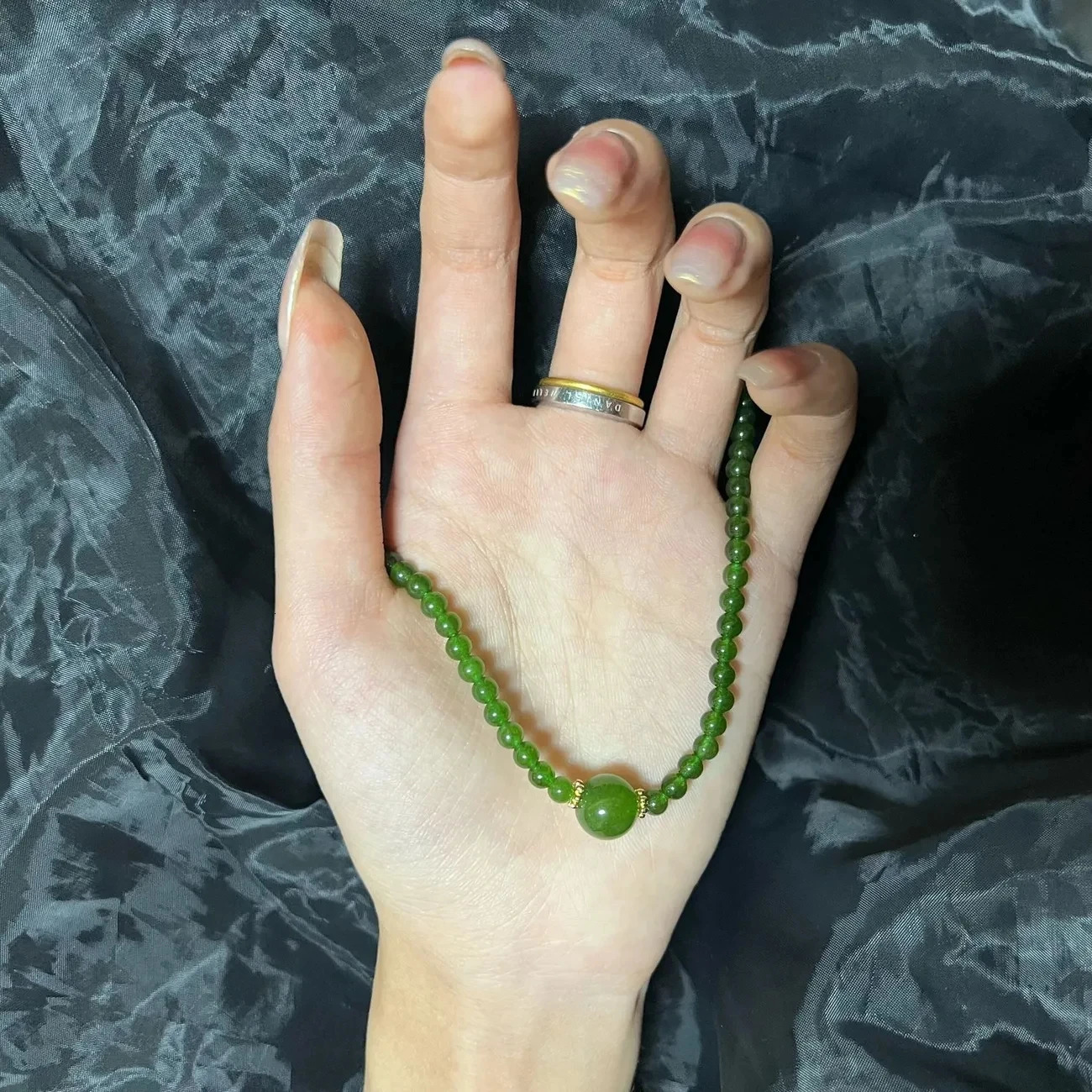 est Natural Hetian Jade Green Super Small Rice Bead Necklace Yang-Green Exquisite Clavicle Chain Pendant Jewelry 250106