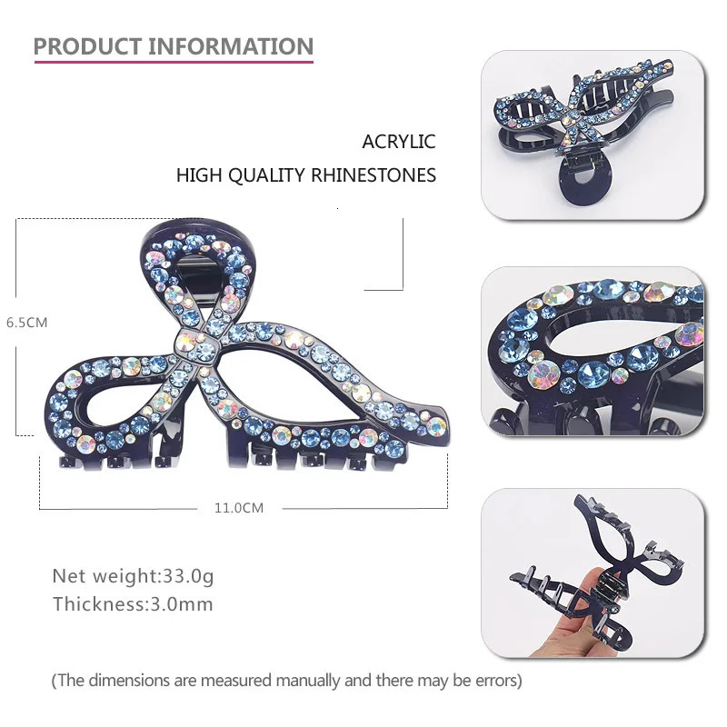 Rhinestones Hair Jewelry Ornament Accessory for Women Girls Charms Hair Claw Clip Ponytail Holder for Business Travel 250106