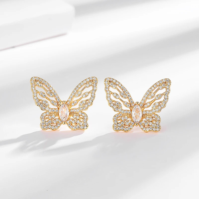 Fashion Classic Two Piece Butterfly Wings Necklace Earnail Zircon Jewelry Set Anniversary Party Gift S 250102